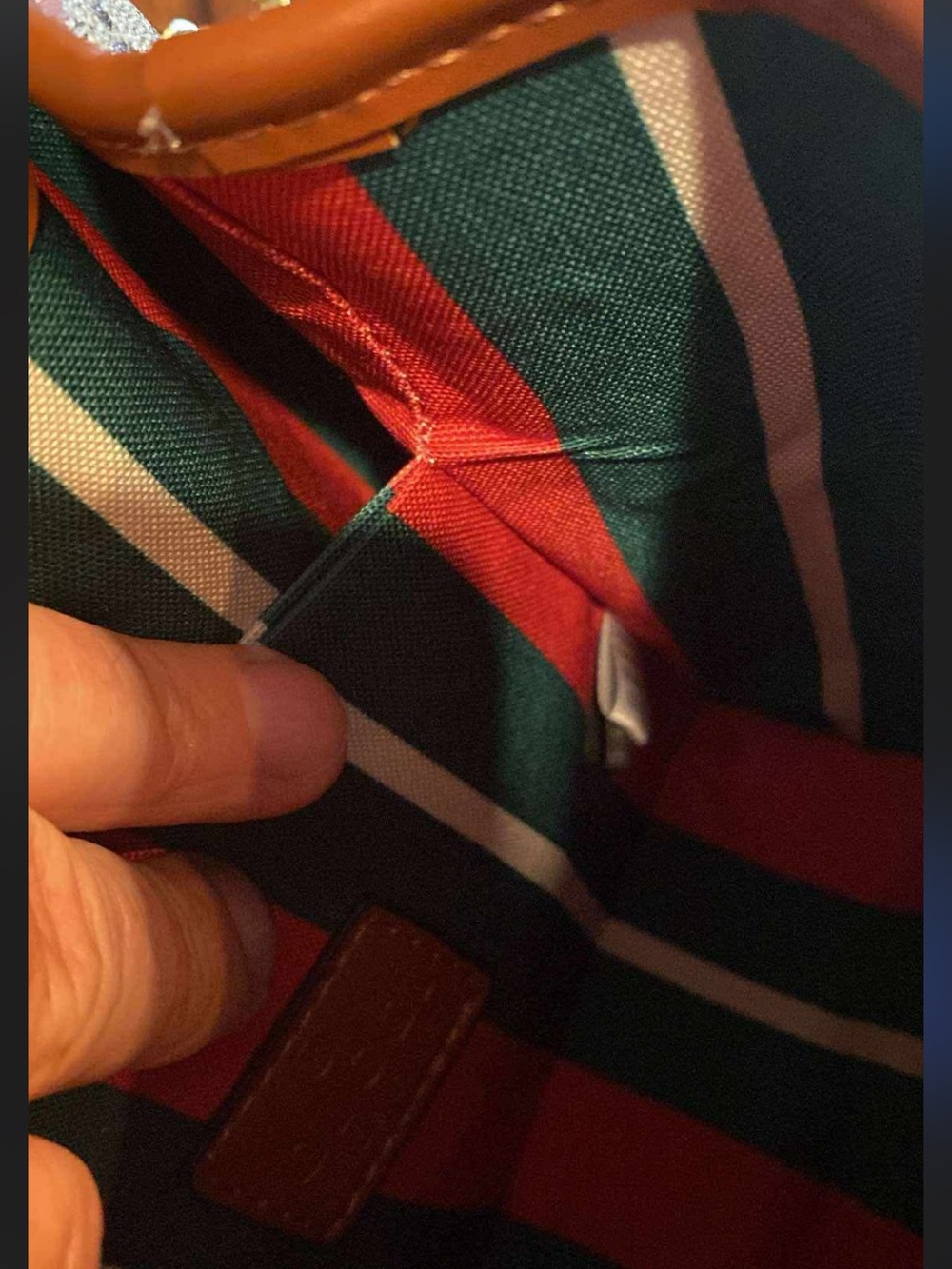 Striped Tote Bag Interior - Green and Red